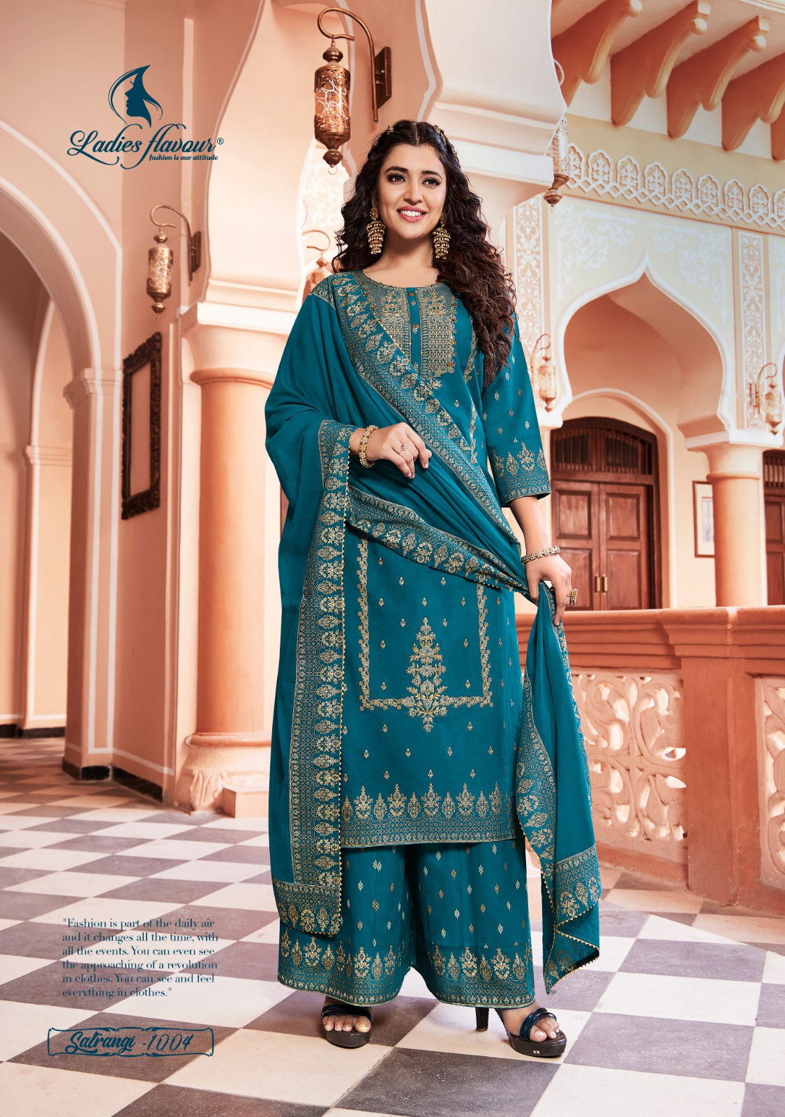 LADIES FLAVOUR Satrangi Cotton Wedding Wear Wholesale plazzo Suits Catalog